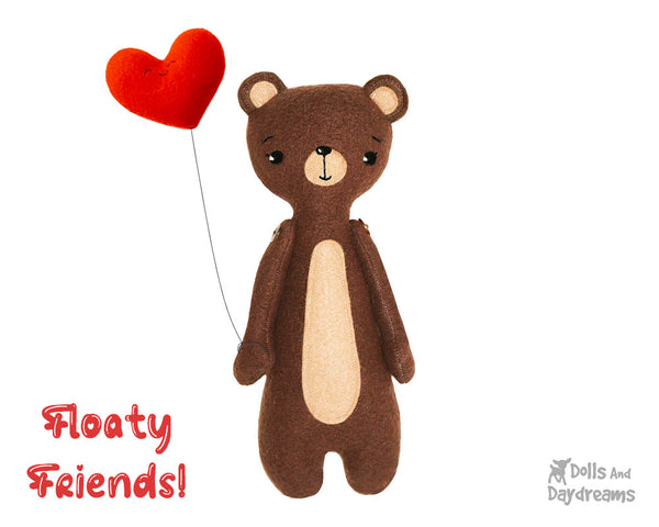 Floaty Friends Teddy bear PDF Sewing Pattern plush soft toy cute kids stuffie DIY kawaii softie by dolls and daydreams