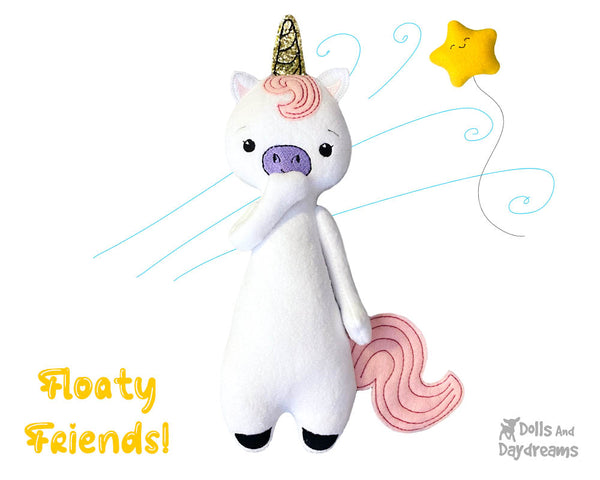 ITH Floaty Friends Unicorn Pattern plush in the hoop machine embroidery soft toy cute kawaii DIY softie by dolls and daydreams 