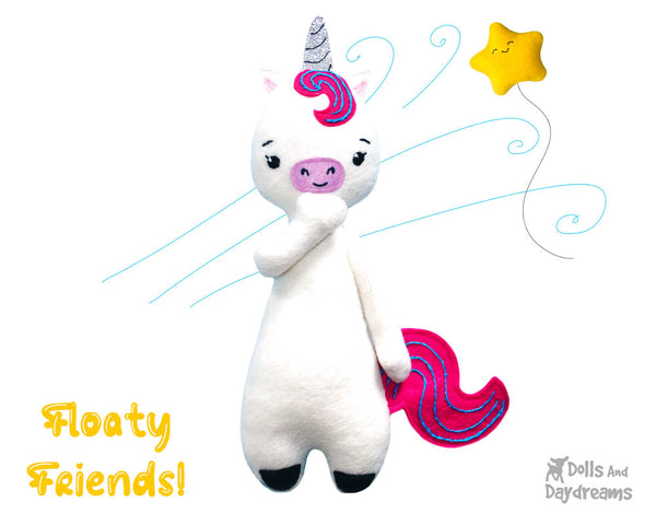 Floaty Friends Unicorn PDF Sewing Pattern plush soft toy kids cute DIY softie by dolls and daydreams