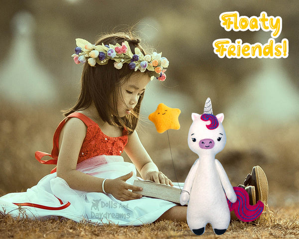 Floaty Friends Unicorn PDF Sewing Pattern plush soft toy kids stuffie DIY children's softie by dolls and daydreams