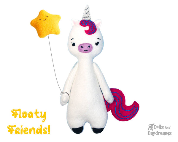 Floaty Friends Unicorn PDF Sewing Pattern plush soft toy kids stuffie DIY softie by dolls and daydreams