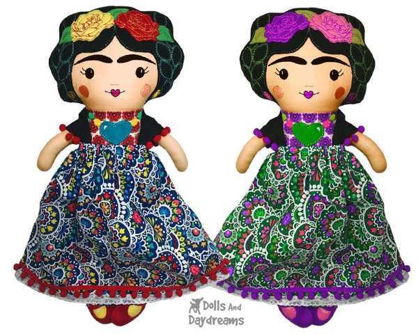 In The Hoop Machine Embroidery Mexican Folk Art Doll Pattern by Dolls And Daydreams