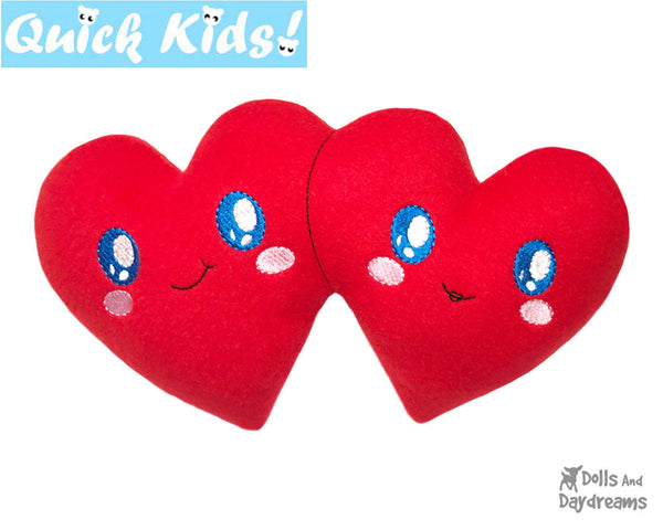 ITH Quick Kids Machine Embroidery Forever Mine Double Hearts Valentine in the hoop Pattern softie plush toy diy by Dolls and Daydreams