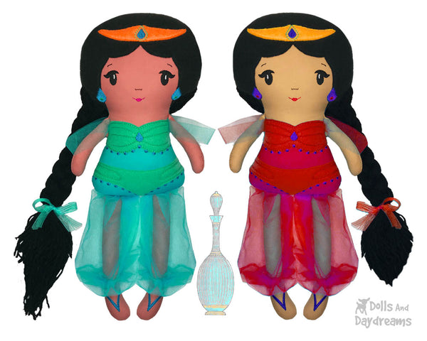 ITH Genie Princess Jasmine cloth doll Pattern machine embroidery doll by dolls and daydreams