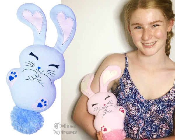 Heart Eared Giggle Bunny Rabbit PDF Sewing Pattern Diy Plush Handmade kids Easy Easter Kids toy by Dolls And Daydreams
