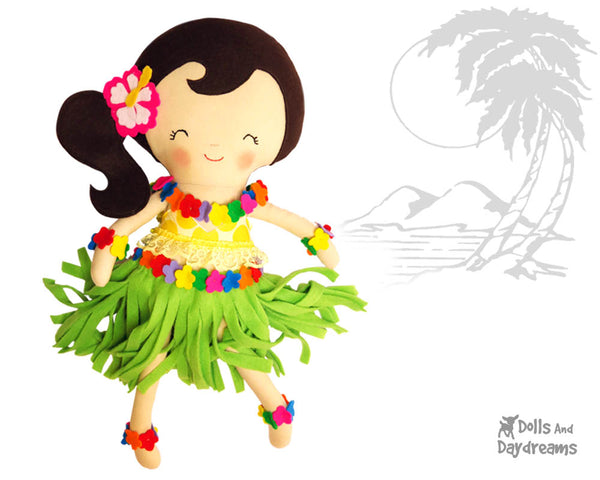 Hula Girl cloth doll pdf Sewing Pattern by Dolls And Daydreams  easy summer diy 