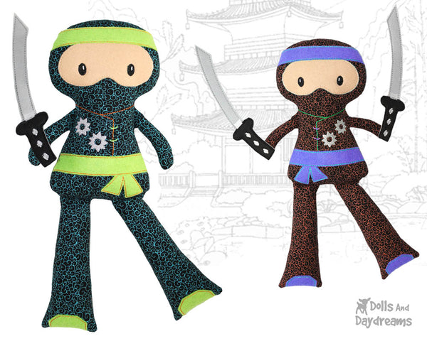 Ninja Cloth Doll ITH Pattern machine embroidery In the hoop karate diy martial arts kids toy by dolls and daydreams