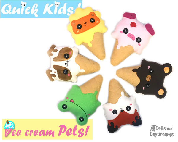Kawaii cute Ice Cream ITH machine embroidery Pattern PDF  plushie soft toy diy by Dolls and Daydreams