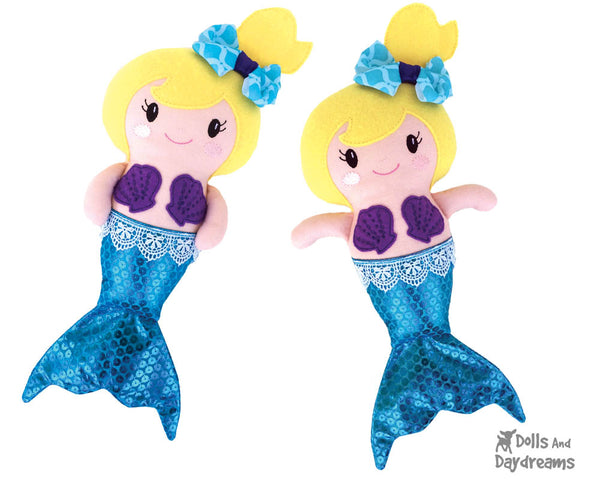 Embroidery Machine In The Hoop Mermaid Doll Pattern by Dolls And Daydreams DIY cloth fabric felt Mermaids make your own