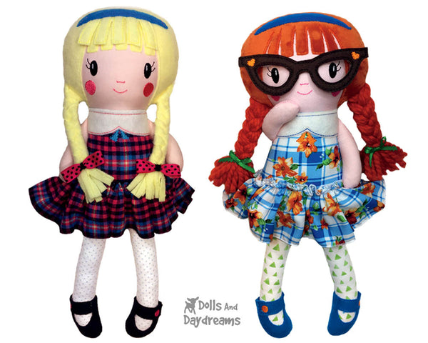 ITH In The Hoop Schoolgirl Cloth Doll Pattern by Dolls And Daydreams DIY Machine Embroidery  Fabric toy 