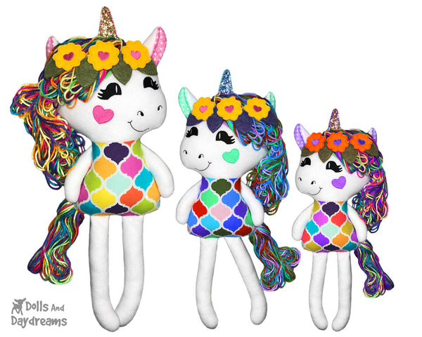 ITH Yarn Hair Unicorn Machine Embroidery Pattern Softie DIY Kids Softie Plush Soft Toy by Dolls And Daydream