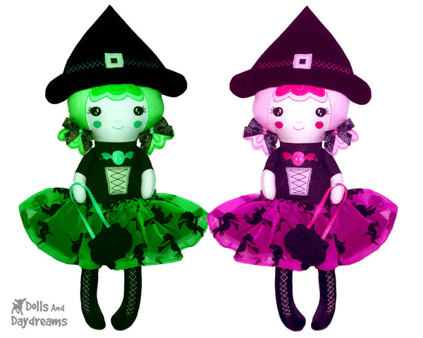 ITH Machine Embroidery Wicked Witch Doll Pattern by Dolls And Daydreams DIY Halloween cloth doll pattern made In The Hoop