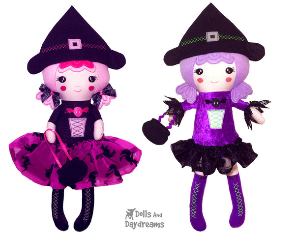 ITH Machine Embroidery Witch Doll Pattern by Dolls And Daydreams DIY Halloween cloth doll pattern made In The Hoop