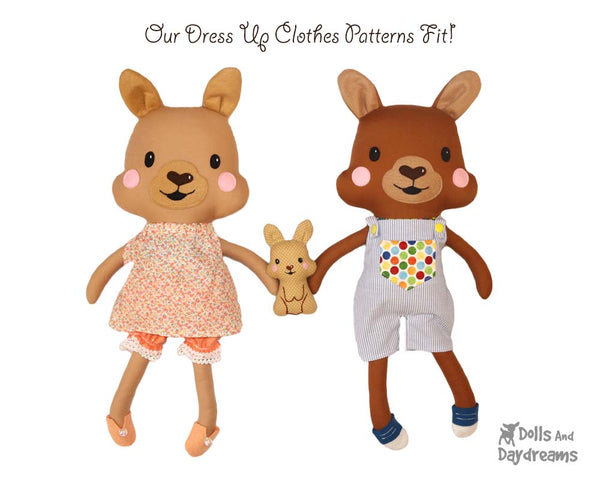 Kangaroo & Joey soft toy Sewing Pattern by Dolls And Daydreams DIY kids dress up toy