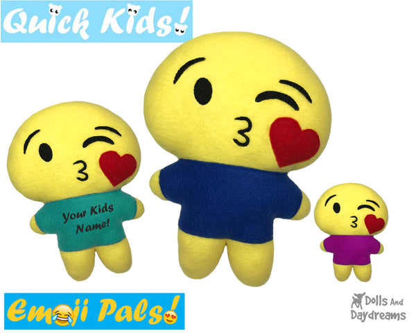 ITH Quick Kids Kissing Emoji Doll Plush Pattern DIY Machine Embroidery In The Hoop Toy