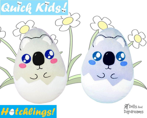 Quick Kids Koala Hatchling Easter Egg Softie Sewing Pattern soft toy Plushie diy by Dolls And Daydreams