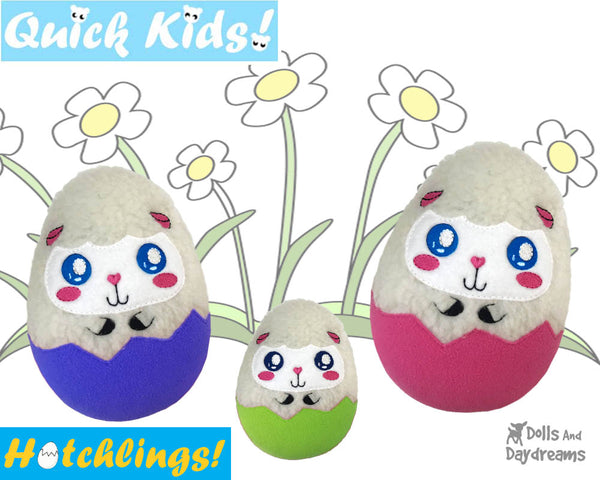 In The Hoop Quick Kids Lamb Hatchling Easter Egg Stuffie ITH machine embroidery Pattern Plush Toy by Dolls And Daydreams