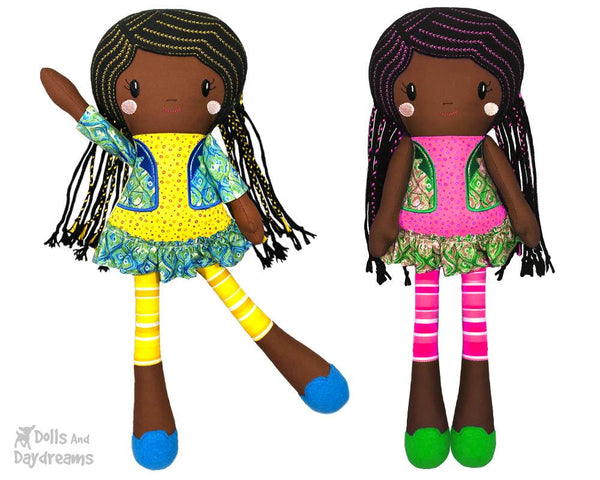 Machine Embroidery Doll Pattern African american black girl natural hair In the Hoop by dolls and daydreams