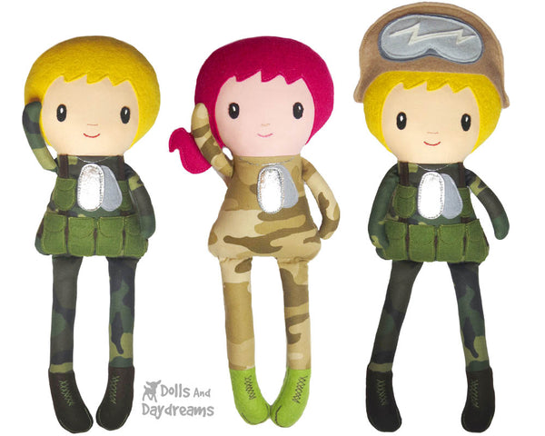 Military Doll PDF Sewing Pattern by Dolls And Daydreams  look a like army soldier mom dad doll