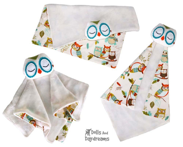 Owl Baby Blanket Lovie Sewing Pattern by Dolls And Daydreams diy snuggle blankie
