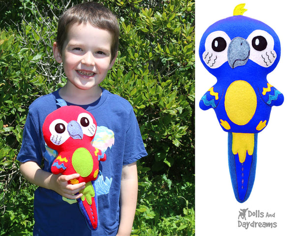 Pirate Parrot Bird PDF Sewing Pattern by Dolls And Daydreams kids Handmade DIY Soft Toy plushie