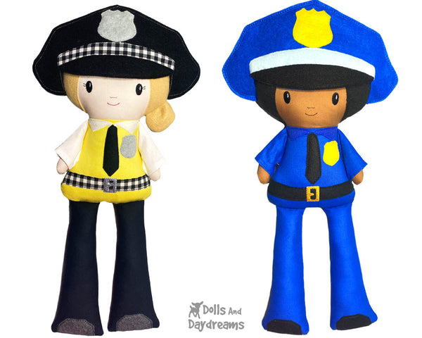 Police officer cop Cloth Doll ITH Pattern machine embroidery In the hoop ITH first responder detective diy toy by dolls and daydreams
