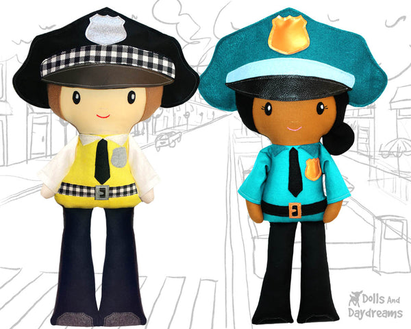 Police officer cop Cloth Doll Sewing Pattern Cloth Doll first responder detective diy sewn make it yourself plush bobby toy by dolls and daydreams