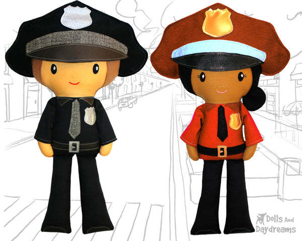 Police officer cop Cloth Doll Sewing Pattern Cloth Doll first responder detective diy by dolls and daydreams