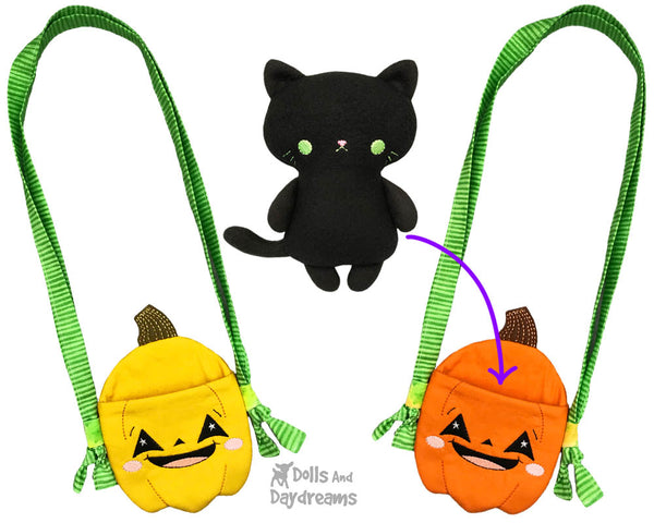 In The Hoop Machine Embroidery Halloween Pumpkin Tote jack o'lantern Bag Pattern by Dolls And Daydreams ITH DIY trick or treat kawaii cute sack