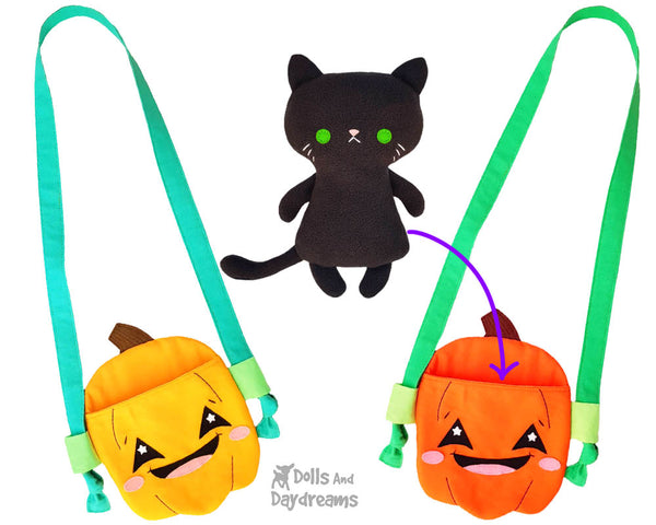 Pumpkin Tote jack o'lantern bag Sewing Pattern by Dolls And Daydreams DIY trick or treat halloween sack