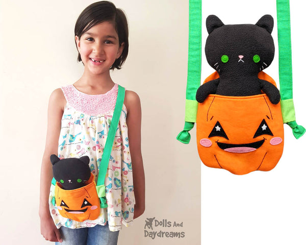 Pumpkin Tote jack-o'lantern bag Sewing Pattern by Dolls And Daydreams DIY trick or treat kawaii cute Halloween bag