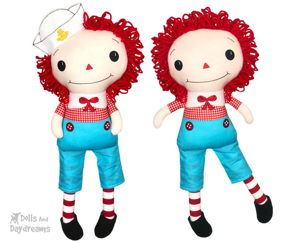 Raggedy Andy Cloth doll Pattern machine embroidery doll by dolls and daydreams