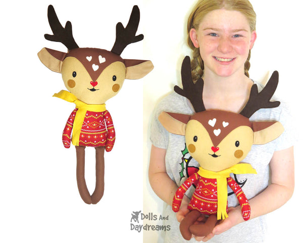 Cute Caribou Reindeer Soft Toy Plush Sewing Pattern - DIY Christmas doll Dolls And Daydreams 