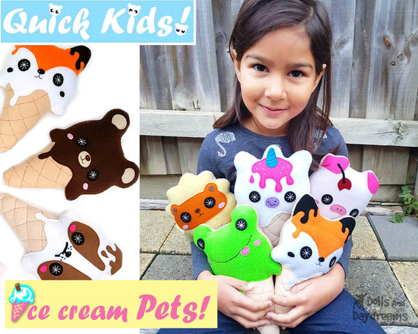 Kawaii cute Ice Cream Sewing Pattern PDF  plushie soft toy diy by Dolls and Daydreams