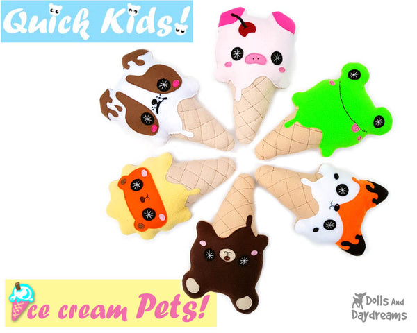 Kawaii cute Ice Cream Sewing Pattern PDF  plush diy by Dolls and Daydreams