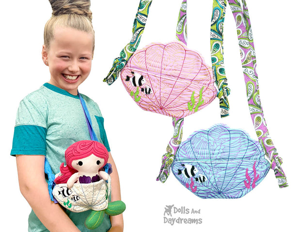Seashell PDF Tiny Shell Tote Sewing Pattern by Dolls And Daydreams DIY cross body little girls little mermaid doll bag