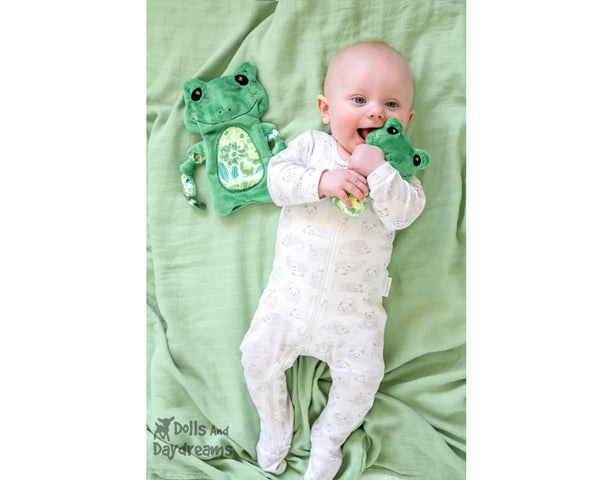 Frog Neutral Baby Lovie Blanket, Plush Toy, Rattle Plush Set Sewing Patterns by dolls and daydreams DIY Baby Shower Gift