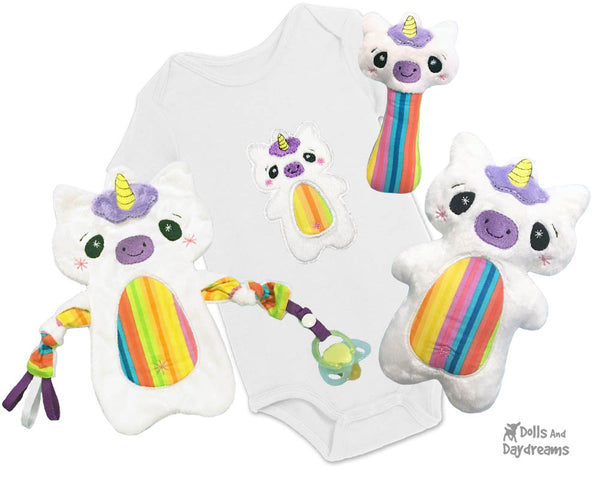 Babys 1st Plush Toy Unicorn Snuggle Machine Embroidery In The Hoop Pattern Set by dolls and daydreams DIY Baby Shower Gift