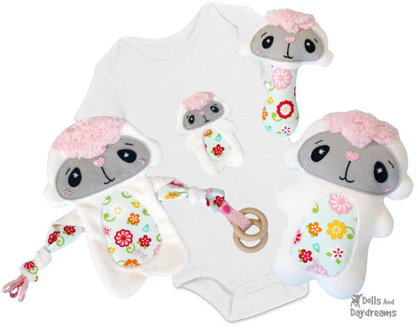 Babys 1st Plush Toy Lamb Snuggle PDF Sewing Pattern Set by dolls and daydreams DIY Baby Shower Gift