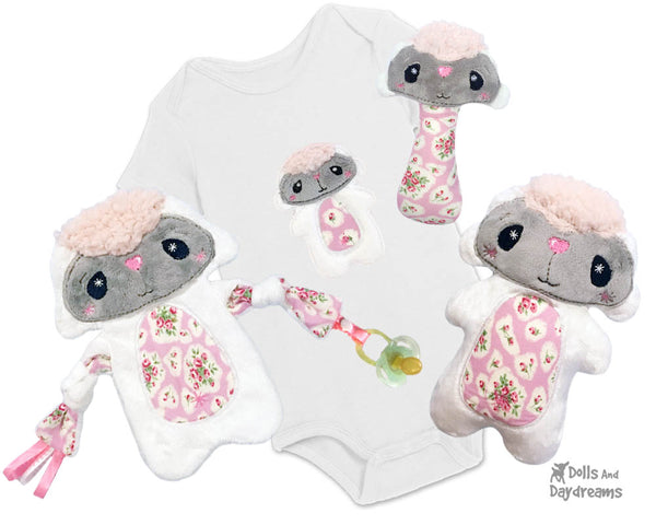 Babys 1st Plush Toy Lamb Snuggle Machine Embroidery In The Hoop Pattern Set by dolls and daydreams DIY Baby Shower Gift