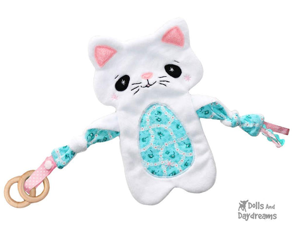 kitty cat kitten Baby Lovie Blanket Plush Toy Rattle  & Applique Plush Set PDF Sewing Patterns by dolls and daydreams DIY lovie blankie shower gift