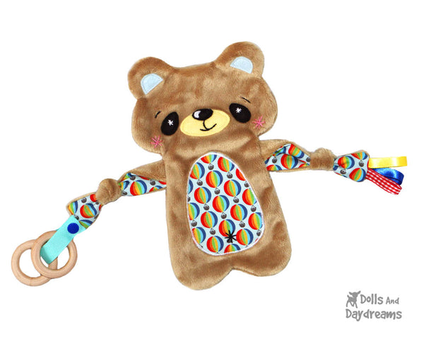 Teddy bear Baby Lovie Blanket Plush Toy Rattle  & Applique Plush Set PDF Sewing Patterns by dolls and daydreams DIY lovie blankie