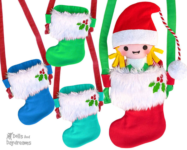 Tiny Christmas Stocking Tote bag Sewing Pattern by Dolls And Daydreams DIY doll x mas sock bag