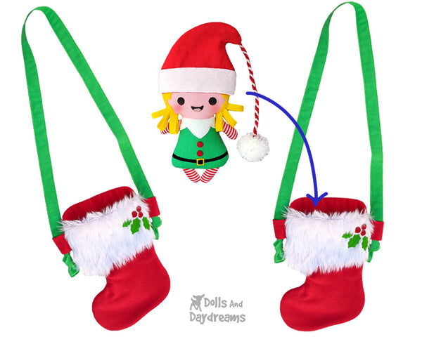 Tiny Christmas Stocking Tote bag Sewing Pattern by Dolls And Daydreams DIY doll x-mas bag