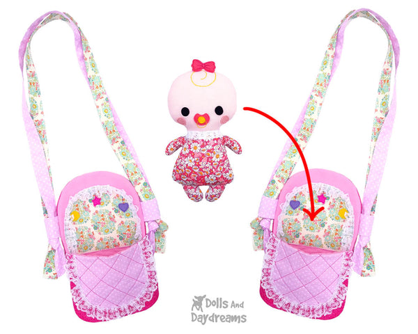 Cute Carry Cot Bassinet Baby Doll Tote Sewing Pattern by Dolls And Daydreams DIY 