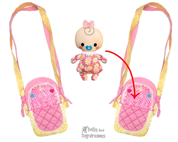 Cute In The Hoop Machine Embroidery Tiny Carry Cot Bassinet Tote Doll Pattern by Dolls And Daydreams ITH DIY  little girls travel doll bag