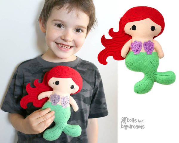 Tiny Mermaid  Cloth Doll Sewing Pattern by Dolls And Daydreams small fabric DIY kawaii cute little plush pdf