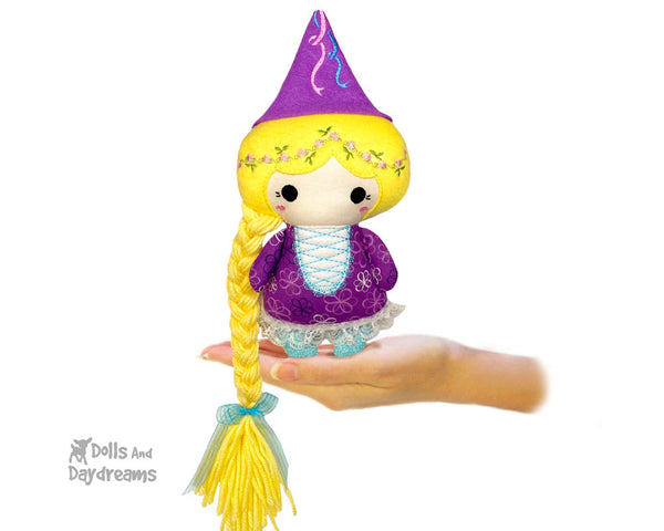 In The Hoop Machine Embroidery Tiny Rapunzel Doll Pattern by Dolls And Daydreams ITH kawaii cute plush fairy tale DIY cloth doll