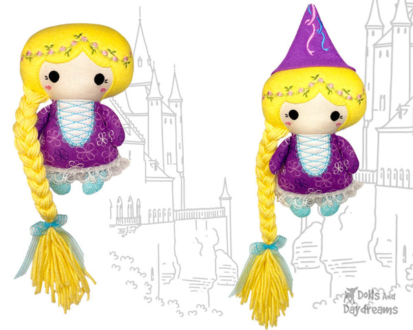 In The Hoop Machine Embroidery Tiny Rapunzel Doll Pattern by Dolls And Daydreams ITH DIY kawaii Tangled Disney Princess cute plush fairy tale cloth doll