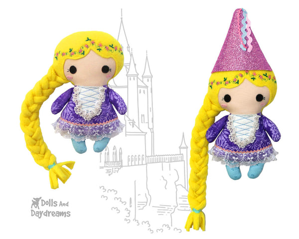 Rapunzel Fairy Tale Cloth Doll Sewing Pattern by Dolls And Daydreams small fabric DIY Tangled kawaii cute plush pdf